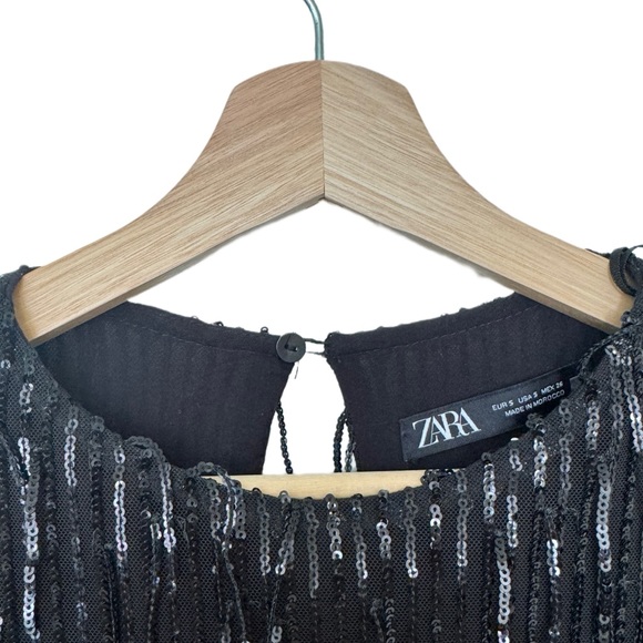 Zara fringe mini dress, black, fringe, sequin, size S - Picture 5 of 7